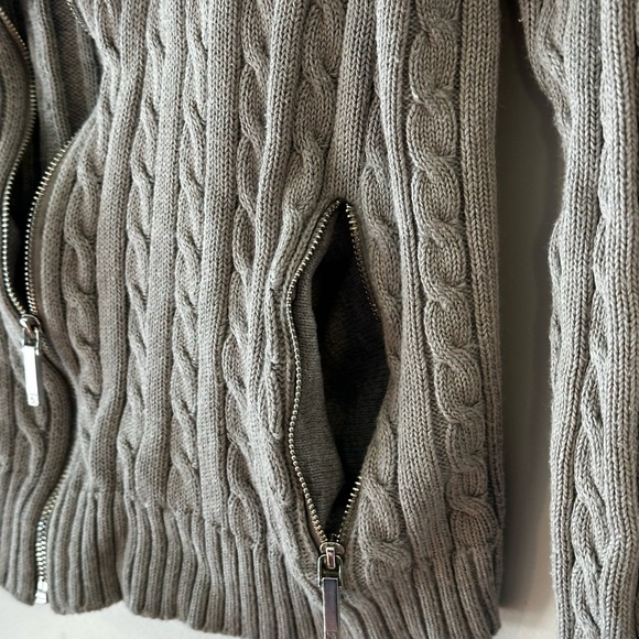 Lauren Ralph Lauren Gray Cable Knit Zip-Up Sweater | Size M - Picture 4 of 8